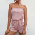 thumbnail image 3 of APEXFWDT Women Off Shoulder Romper Strapless Color Block Beach Shorts Jumpsuit Casual Summer Beachwear One Piece jumpsuit, 3 of 9