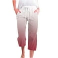 thumbnail image 2 of Styesk Women's Pants Fragrant Linen Gradient Printed Loose Women Fashionable Drawstring Pants Cropped Pants, 2 of 5