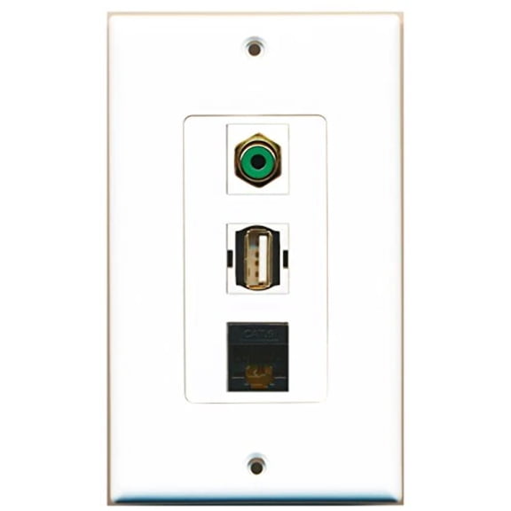 RiteAV - 1 Port RCA Green and 1 Port USB A-A and 1 Port Cat6 Ethernet Black Decorative Wall Plate Decorative