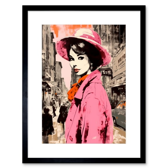 Retro Aesthetic Vintage Fashion Woman in Street Artwork Framed Wall Art Print 9X7 Inch