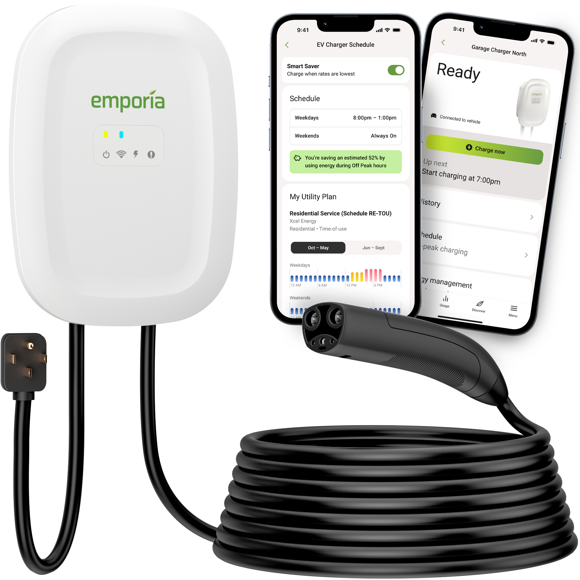EMPORIA ENERGY LEVEL 2 EV CHARGER |NACS (TESLA) | ENERGY STAR | UL LISTED | 40-48 AMP NEMA PLUG | 24' CABLE | Smart Home Charging Station