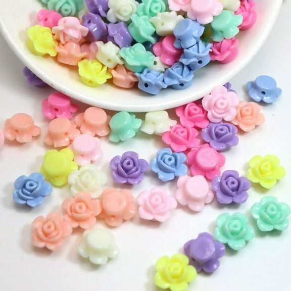 U8MO 100 Mixed Pastel Color Acrylic FlatBack Rose Flower Beads 13mm Jewelry Making