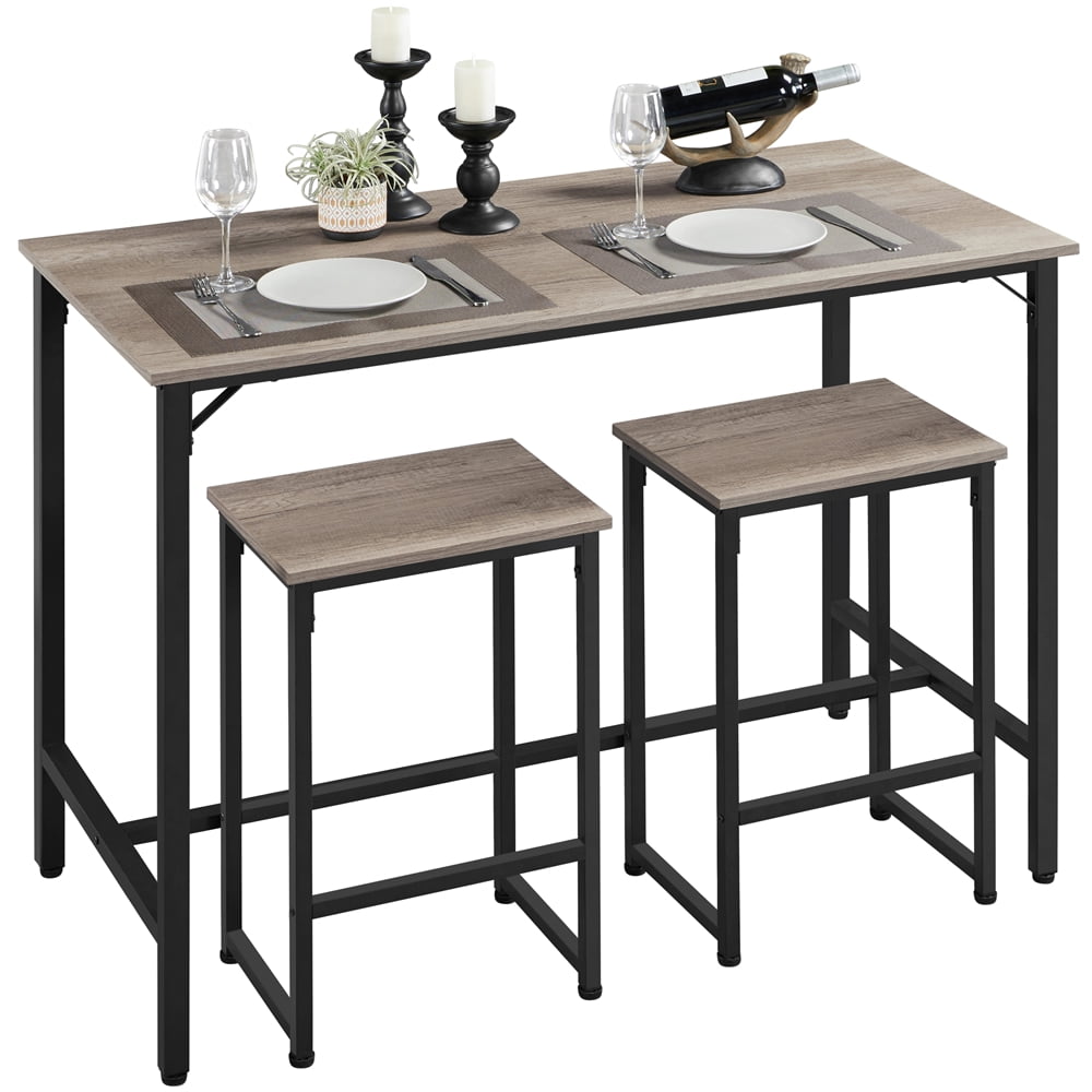 Topeakmart 3 Piece Industrial Dining Set with 2 Backless Stools for ...