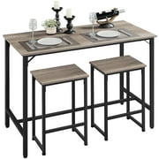 Easyfashion Dining/Bar/Kitchen Table Set with 2 Backless Stools, 35.4 in Height, Gray