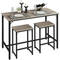 Easyfashion Dining/Bar/Kitchen Table Set with 2 Backless Stools, 35.4 in Height, Gray