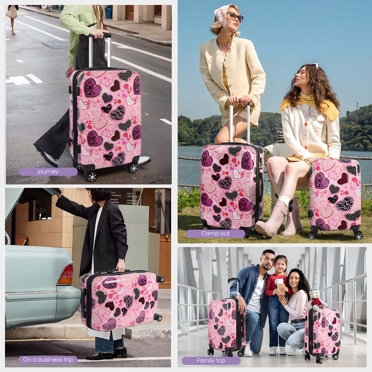 3 Piece Hardside Luggage Set PC Lightweight Expandable Suitcase with Spinner Wheels TSA Lock, 20"/24"/28", Pink, 0028#11