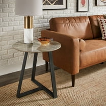 Weston Home Dinant Stone with Grey Metal Base End Table, Grey