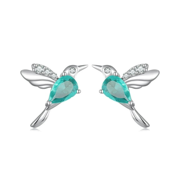 Cute Bird Stud Earrings for Women 925 Sterling Silver Cubic Zirconia Green Crystal Flying Animal Pigeon Cartilage Tiny Studs