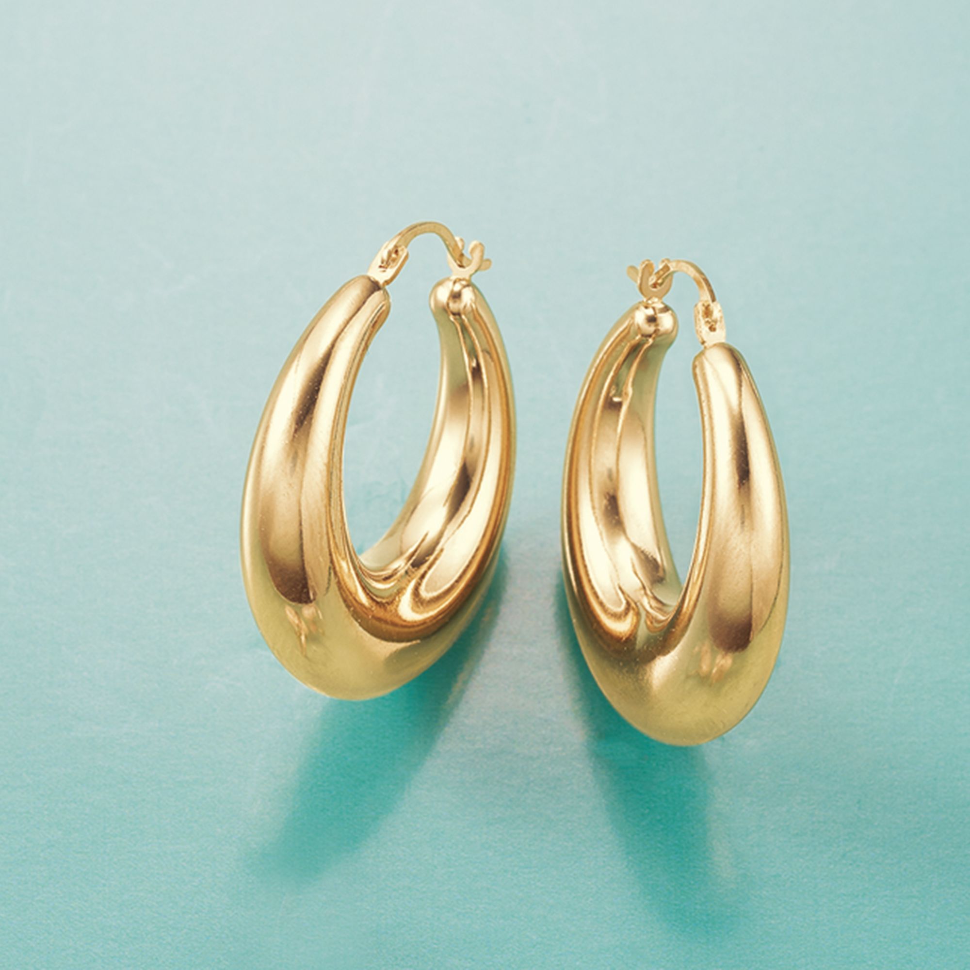 Italian Andiamo 14kt Yellow Gold Over Resin Wide Huggie Hoop Earrings. 3/4