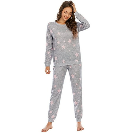 

Feiona-Women s Pajamas Set Long Sleeve Stars Print Home Service Soft Long-sleeved Pajamas