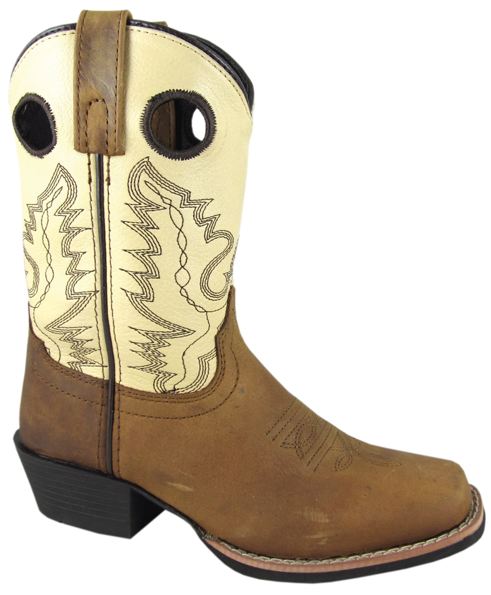 Smoky Childrens Kids Scout Brown and Cream Leather Western Cowboy Boot 