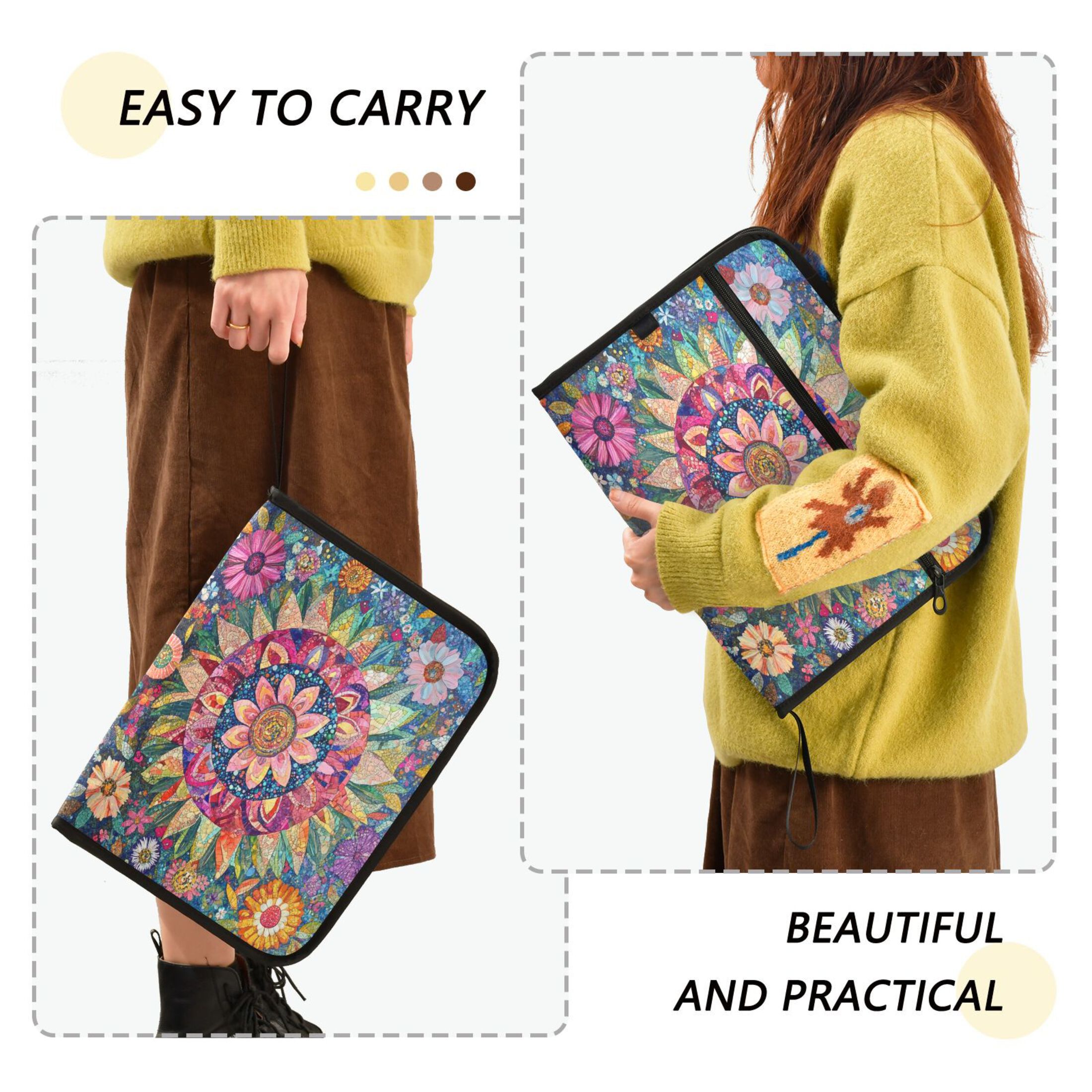 WOBOGO Colorful Blooms Floral Expanding File Folder Letter Size Accordion Filing Organizer 13 Pocket Separate Organ Pocket