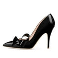 thumbnail image 2 of YDN Women Graceful Bows Slip On Pumps Pointed Closed Toe Stiletto Super High Heels Prom Wedding Party Dress Shoes Size 12 Black, 2 of 4