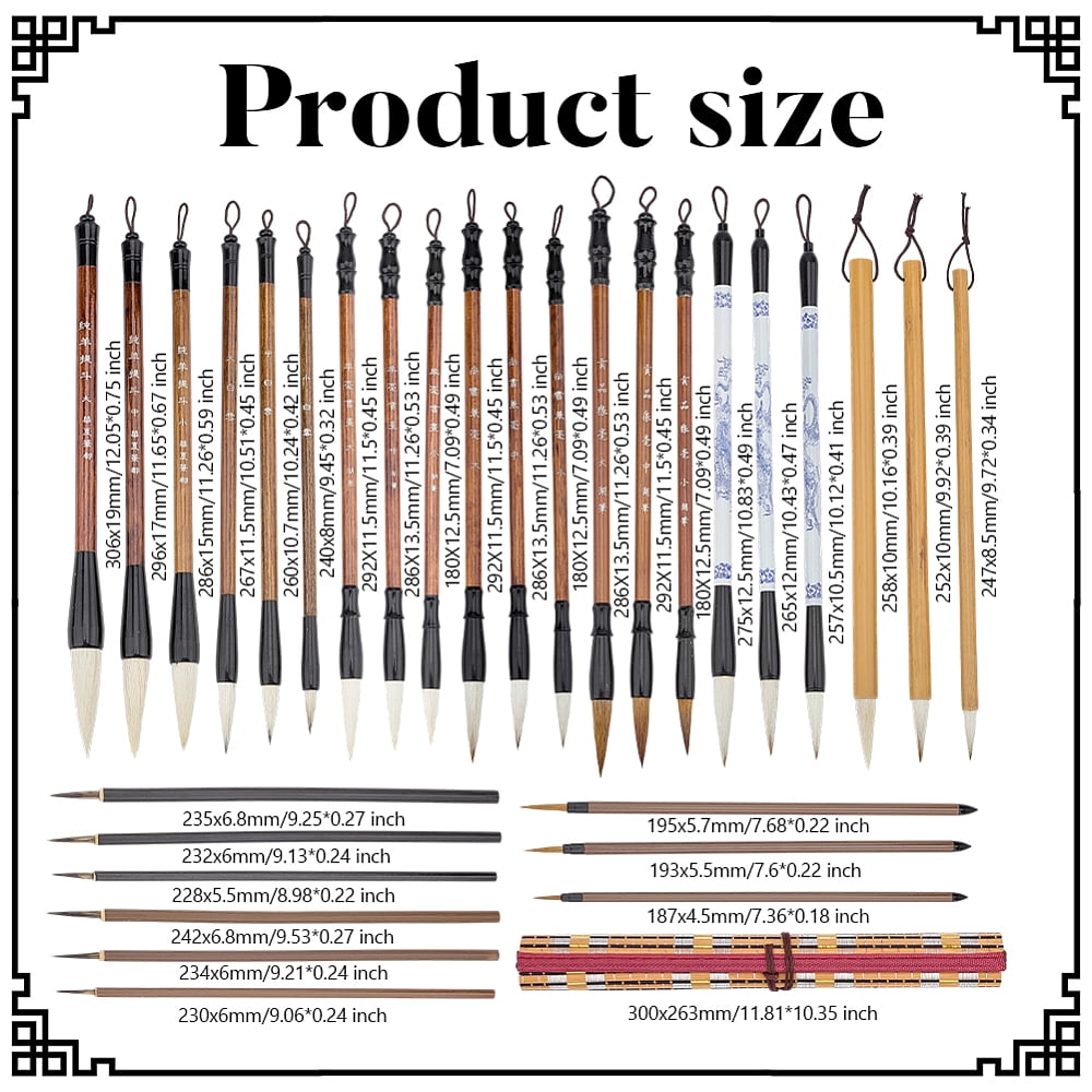 30 Pcs Chinese Calligraphy Brush Set Writing Painting Watercolor Ink Brushes with Roll up Bamboo Brush Holder Japanese Sumi Painting Brush Pens DIY