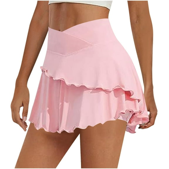 Cavosen Plus Size Skirts for Women High Waist Mini Skirts Solid Yoga Skirts Trendy Date Night Club Skirt with Pocket