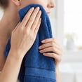 thumbnail image 4 of REGALWOVEN Solid Striped Hand Towels Set of 2, Cotton Soft Absorbent Bathroom Decorative Towel Navy Blue 14" x 30", 4 of 6