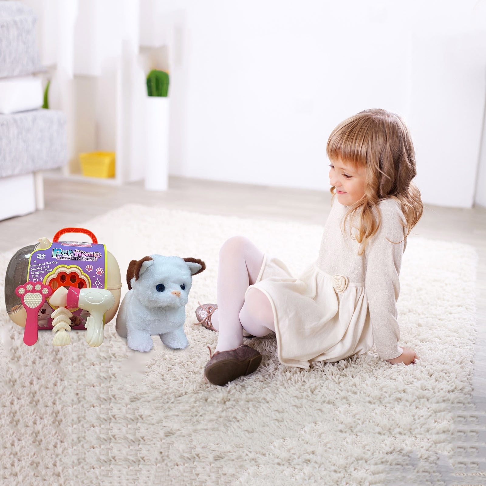 Plush Toy Kitty Electronic Interactive Cat Walking Cat Toy for Kids Realistic Toys for Girls Boys Toddler Toys Barking Wagging Tail Kitty Pet Care Gifts