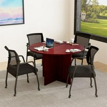 Boss Office Products 47"W Conference Table with 4 Guest Chairs in Mahogany