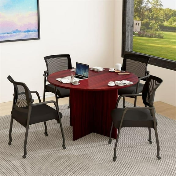 Boss Office Products 47"W Conference Table with 4 Guest Chairs in Mahogany