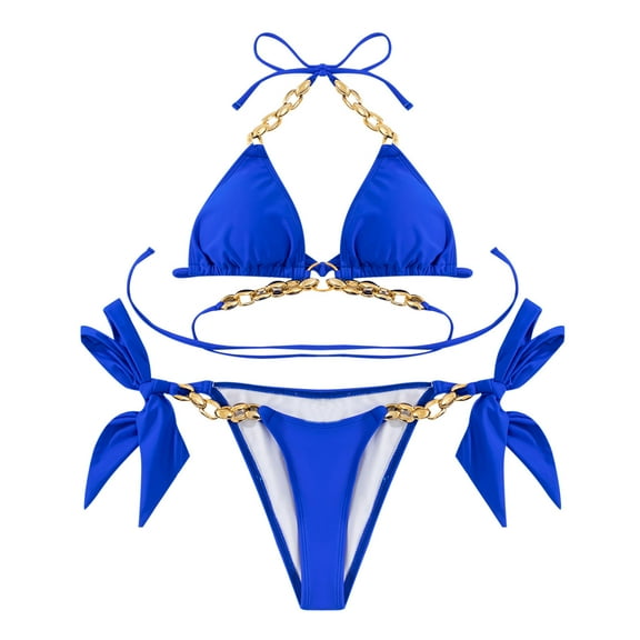 LYXSSBYX Swimsuits for Women One Piece Ladies Fashion Solid Color Print Split Bikini Minimalistic Sexy Chain Decoration Laceing Sling Women's Swimsuit