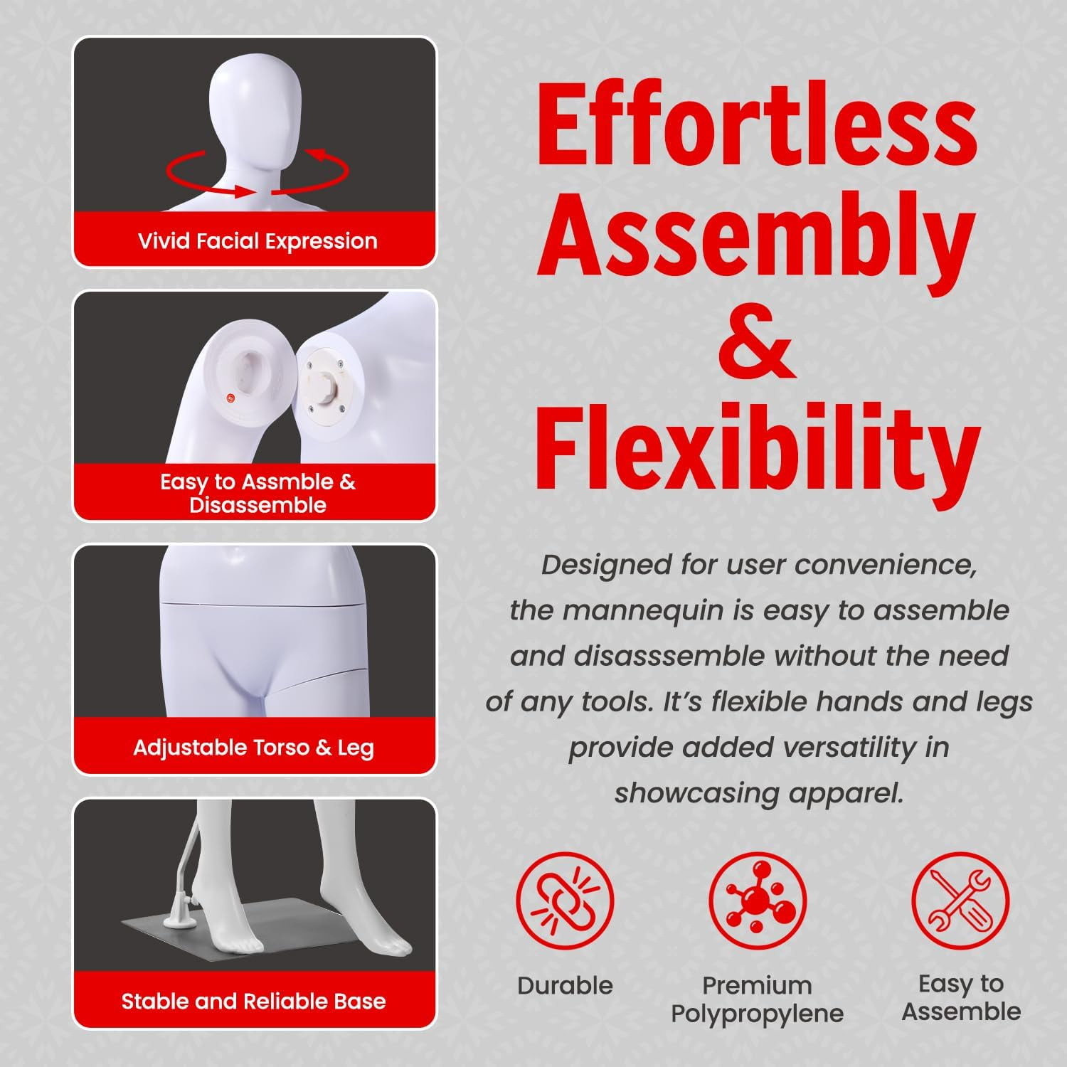 Female Form Mannequin - Versatile 360° Design, Easy Assemble, Full Body Dress Form Female Mannequin with Adjustable Posture, Turnable Head & Flexible Limbs - White