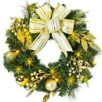 20 inch Christmas Wreaths-Christmas Wreath with Lights LED,Battery Operated LED light bow Wreath for Windows, wedding  festival party, patio, christmas decorations