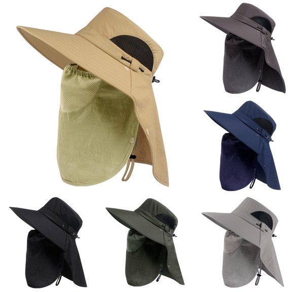 Yuanlong Unisex Bucket Wide Brim With Face Coverage Summer Solid Color Sun Hat Outdoor Hiking Minimalist Headwear