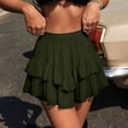 thumbnail image 2 of QIUOMBBP Womens Mesh Ruffle Mini Skirt Elastic High Waisted Flowy Layered Short Skirt Plus Size Summer Fashion Streetwear Army Green S, 2 of 8