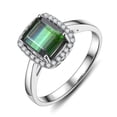 thumbnail image 2 of Perfect 1.50 Carat Green Emerald 6mm Princess Cut And Moissanite Diamond Halo Engagement Ring in 10k White Gold, 2 of 5