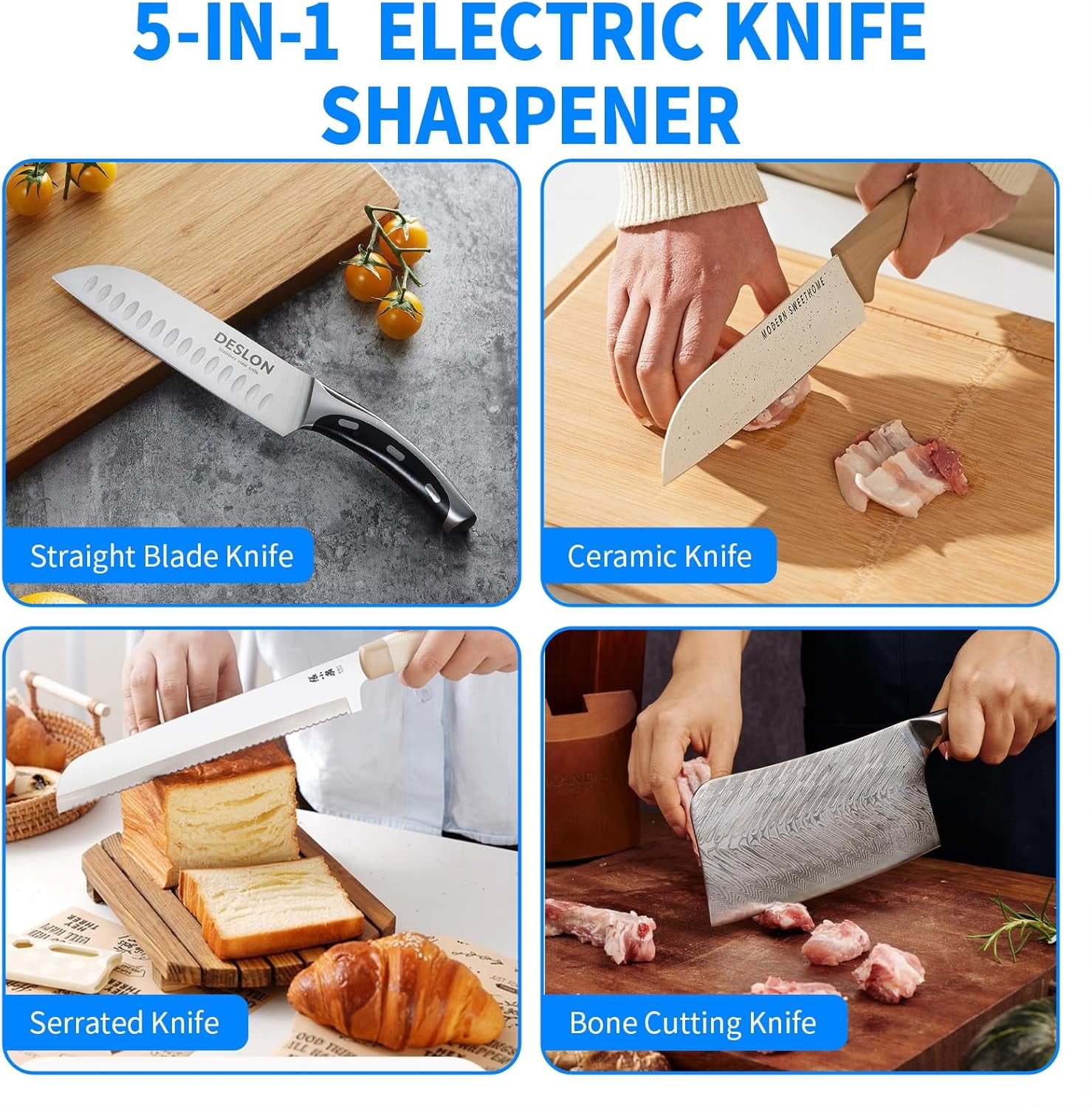 Professional 5-in-1 Electric Knife Sharpener with LCD Display, Scissor Sharpener with 3-Speed &   Abrasives