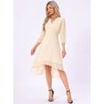 thumbnail image 2 of DARING DIVA Chiffon V-Neck Midi Cocktail Dress L Beige, 2 of 6