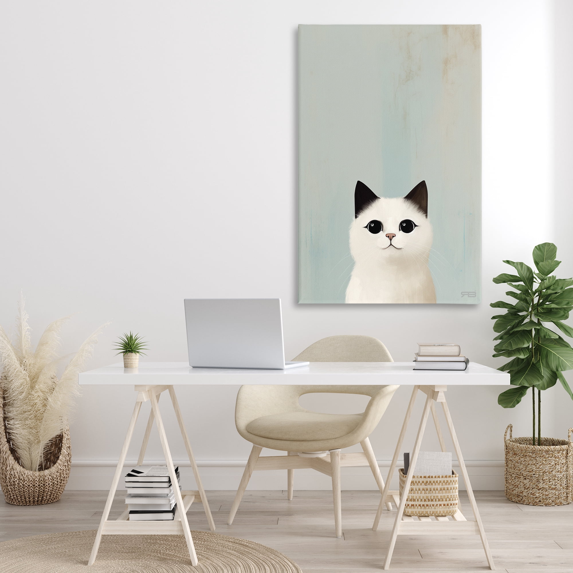Stupell Industries Peeking White Kitten Animals & Insects Painting Gallery Wrapped Canvas Art Print Wall Art, 30 x 45