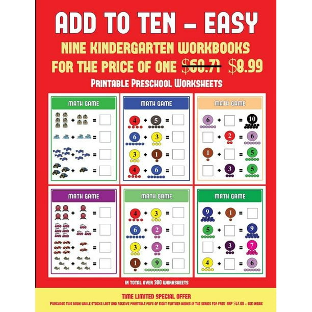 printable preschool worksheets printable preschool worksheets add to ten easy 30 full color preschool kindergarten addition worksheets that can assist with understanding of math series 5 paperback walmart com