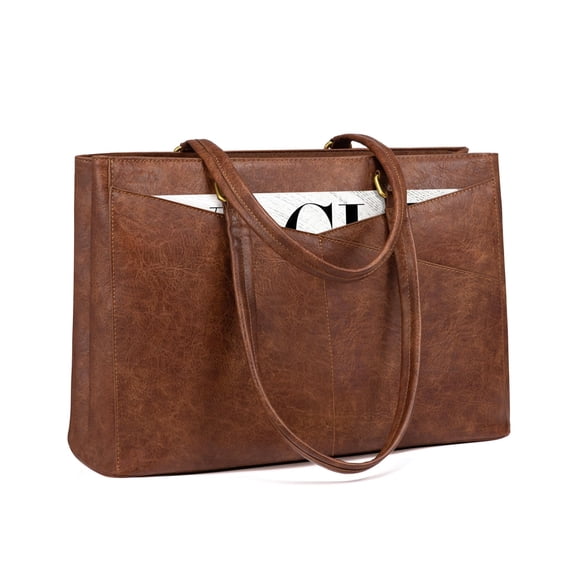 LOVEVOOK Laptop Bag for Women, 15.6 Inch Laptop Tote Bag for Women, Vintage Leather Work Tote Bags Computer Business Teacher Bag, Waterproof Office B