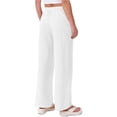 thumbnail image 5 of Pxxlle Plus Size Linen Pants for Women Loose Fit Wide Leg Palazzo Pant Casual Summer Drawstring High Waisted Pleated Trousers with Pockets White L, 5 of 10