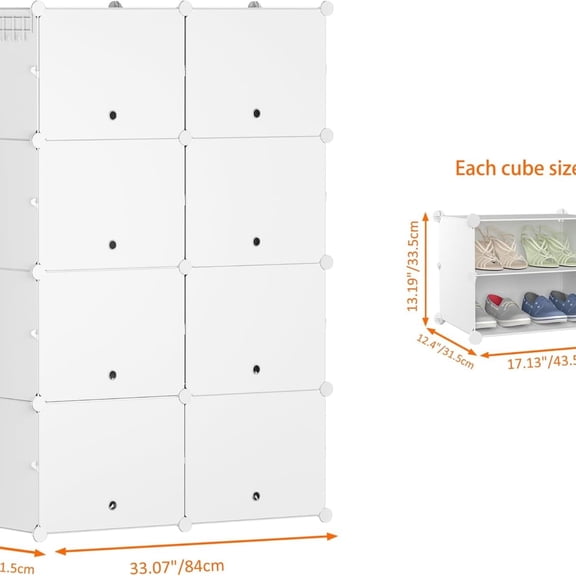 Shoe Rack, 8 Tier Shoe Storage Cabinet 32 Pair Plastic Shoe Shelves Organizer for Closet Hallway Bedroom Entryway