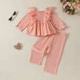 thumbnail image 2 of fatyb Toddler Baby Girls Outfits Long Sleeve Ruffle Dress Tops 2Pcs Lounge Pants Newborn Clothes Sets, 2 of 7