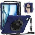 thumbnail image 2 of For iPad Air 13 inch / iPad Pro 12.9 inch 6th/ 5th/ 4th/ 3rd Case, 360 Hand Strap, Shoulder Strap, Kickstand, Rugged Drop Protection, Navy Blue, 2 of 7