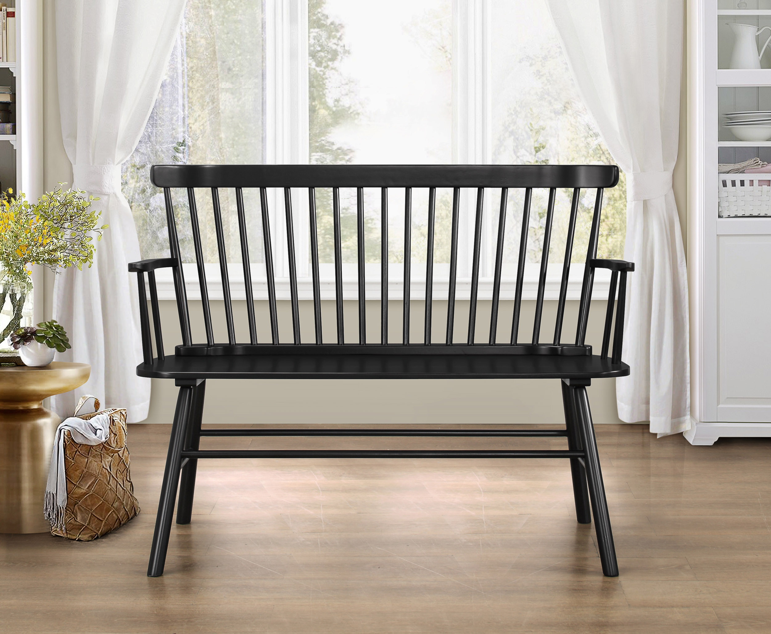 Crown Mark Jeremiah Back Support Bench, Black photo 2