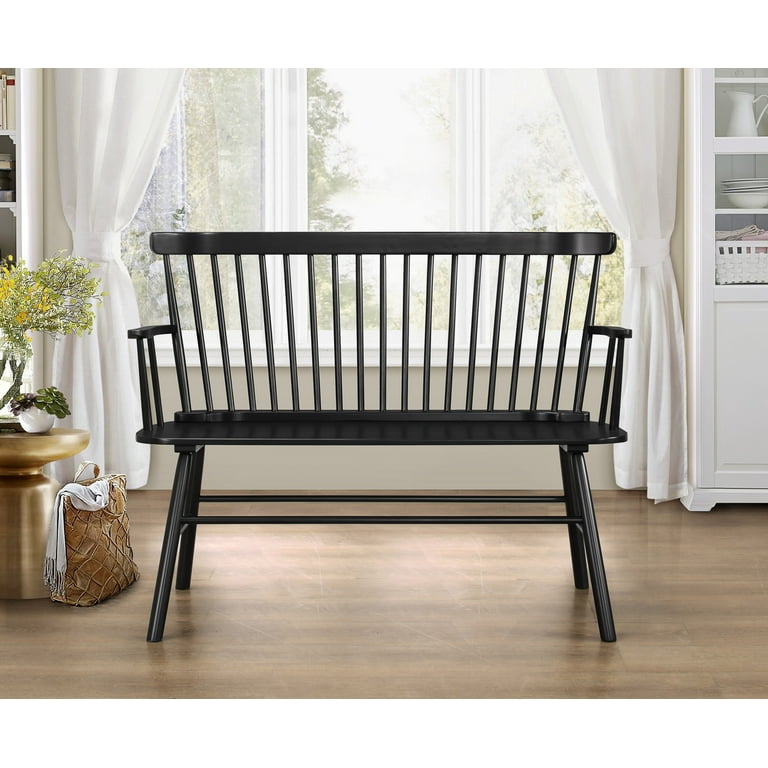 Crown Mark Indoor Solid Wood Jerimiah Spindle Back Bench, Black