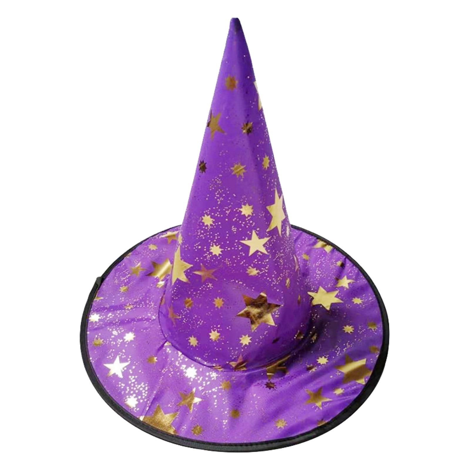Adult Womens Witch Hat for Halloween Costume Accessory Goldtone Star Print Magic Pointed Wizard Cap