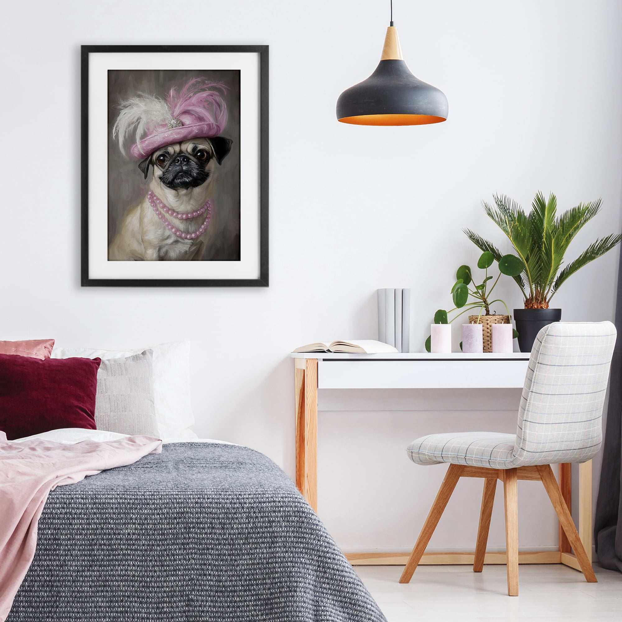 Stupell Industries Lady Pug Portrait Black Framed Print Under Glass, design by Tina LeCour