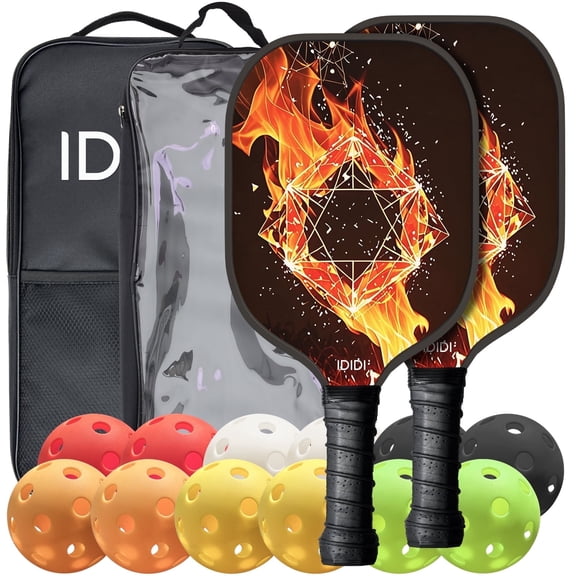 Pickleball Paddle Set 2 Pack - Fiberglass & Honeycomb Polypropylene Composite Paddles with 12 Durable Balls & Carry Bag, Precision Crafted Design for Man and Woman