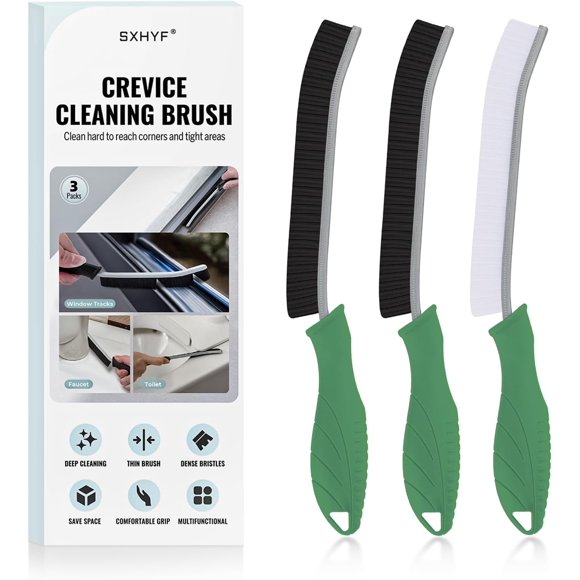 Biwat Cleaning Brush - Hard Bristle Crevice Cleaning Brush, Multifunctional Gap Cleaning Scrub Brush, Cleaning Tools for Household Use, Home, Kitchen, Bathroom, Window, Vehicle (3, Green)