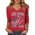thumbnail image 2 of CIENVNSTG Women's 3/4 Length Sleeve V-Neck T-Shirts 250 Years 1776-2026 USA Flag Print Loose Fit Lightweight Tees for Patriotic Events Independence Day Summer Wear Red S, 2 of 4