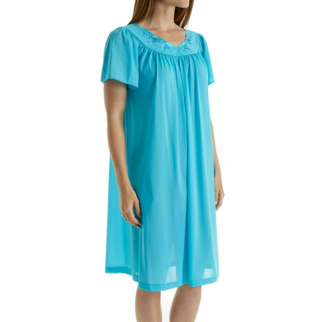Women's Shadowline 36280 Petals Short Sleeve Gown (Turquoise L)