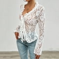 thumbnail image 7 of Vetement Femme ete 2025 Mesh Long Sleeve Lace Tops For Women Sexy Tie Up Front Floral Embroidery Sheer See Through Shirts Casual Summer Shirts Large Women's Tops Oversized Tee Shirt And Shirt S, 7 of 7