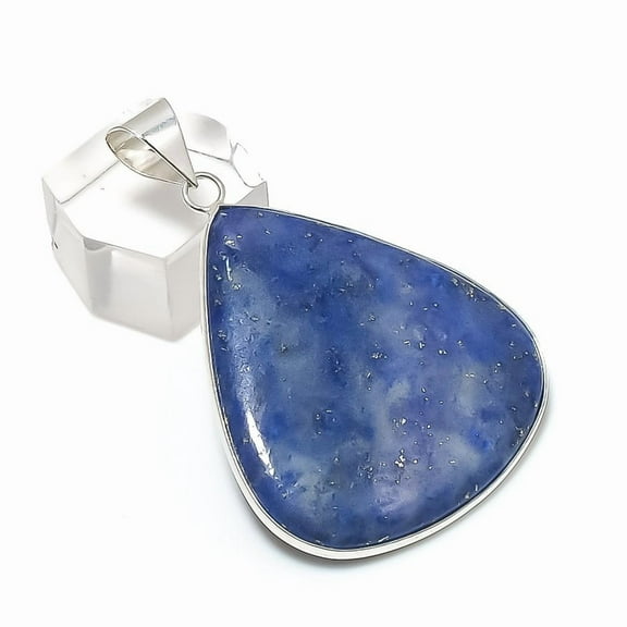 Natural Lapis Lazuli Gemstone 925 Sterling Silver Jewelry Pendant 2.01"