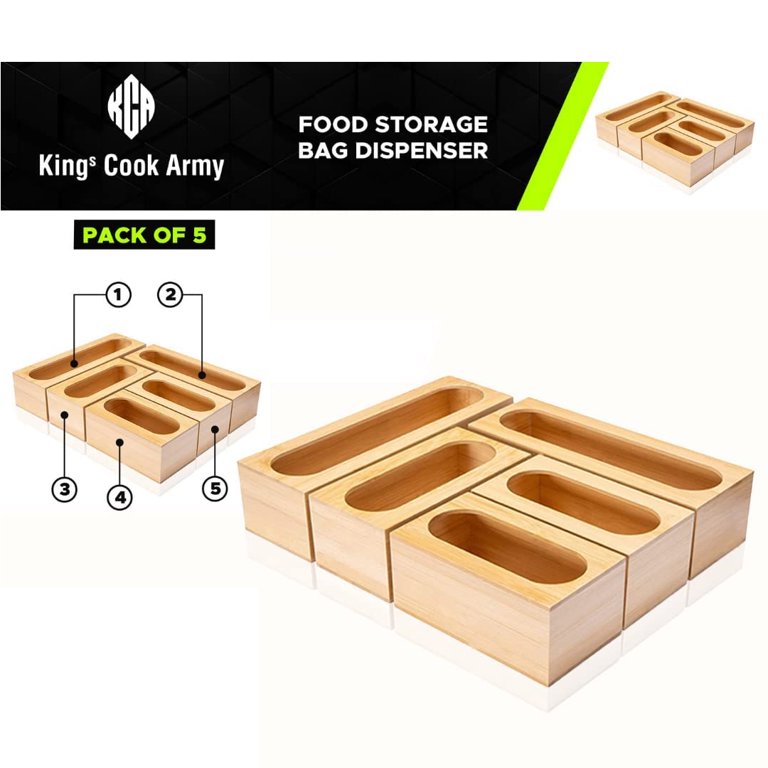 Bamboo Ziplock Bag Storage Organizer for Kitchen Drawer 5 Pack