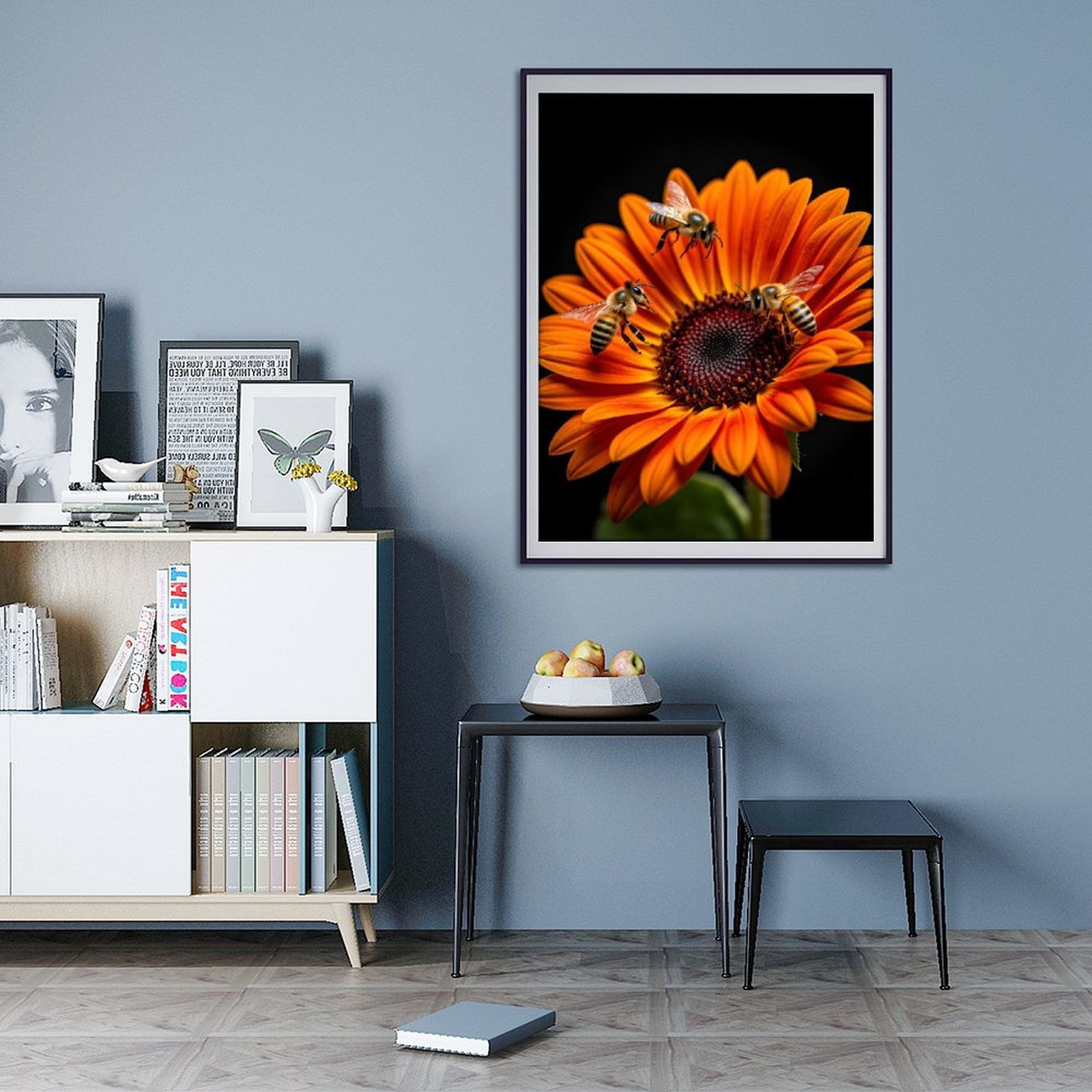 Diamond Art Kit for Adults, Orange Flower Bees Gathering Diamond Painting for Adults Beginners, 5D DIY Diamond Art Painting Kits, Colorful Diamond Painting Craft for Home Decor 12x16